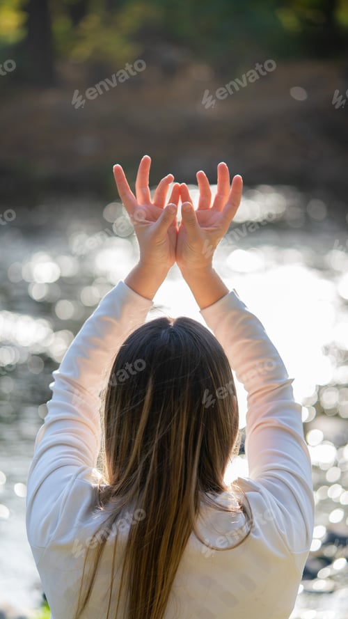 Preview: woman doing different mudras alternative medicine, mental health
