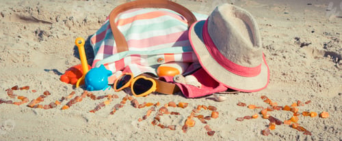 Preview: Inscription summer with shape of sun, accessories for sunbathing and children toys