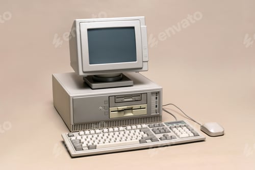 Preview: Vintage Personal Computer with Monitor, Keyboard and Mouse Displaying Computing History