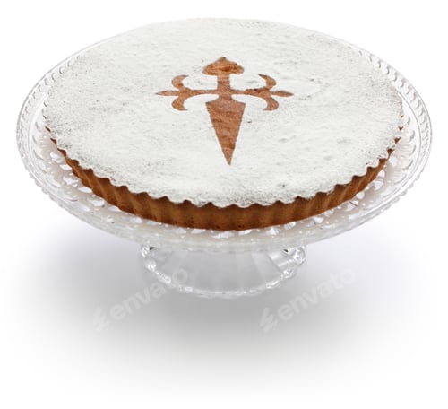 Preview: Elegant Tarta de Santiago with white powdered design