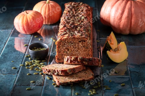 Preview: Golden pumpkin bread as holiday bread for Halloween.