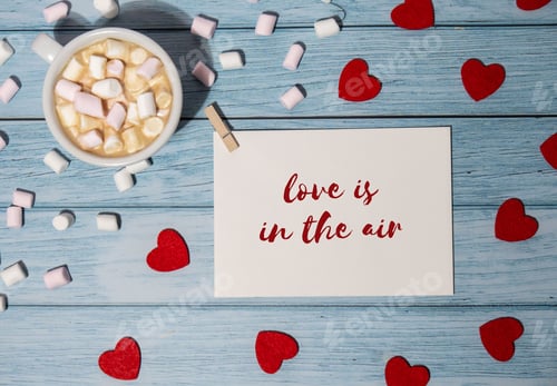 Preview: LOVE IS IN THE AIR text on valentine postcard inscription positive quote phrase Greeting card with
