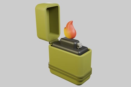 Preview: Green lighter with open lid and flame