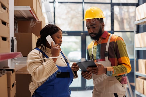 Preview: Warehouse manager calling in logistics office, asking about inventory