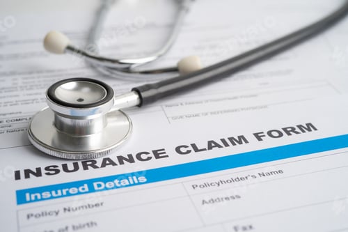 Preview: Stethoscope on Insurance claim accident car form, Car loan, insurance and leasing time concepts.