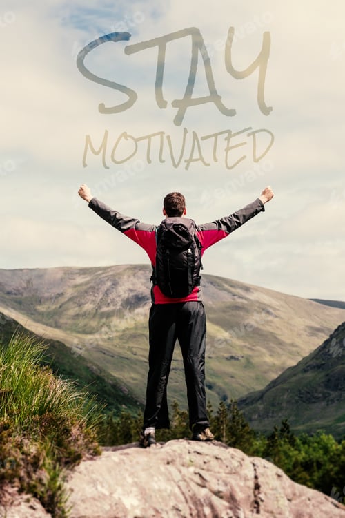 Preview: Man Standing At Hill Top Cheering Against Stay Motivated