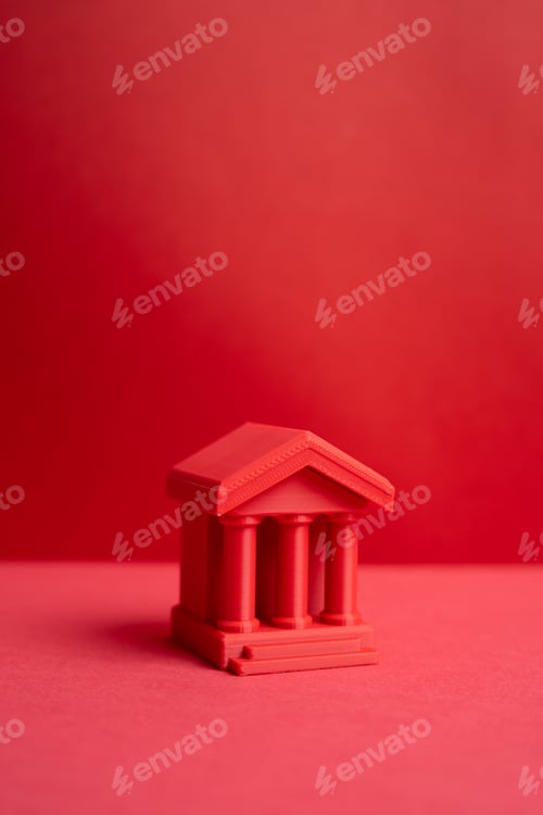 Preview: A red bank figure. State control concept, financial authority, regulation power