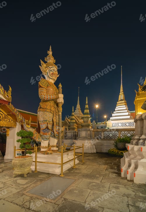 Preview: Golden pagoda at Temple of the Emerald Buddha in Bangkok, Thailand. Wat Phra Kaew and Grand palace