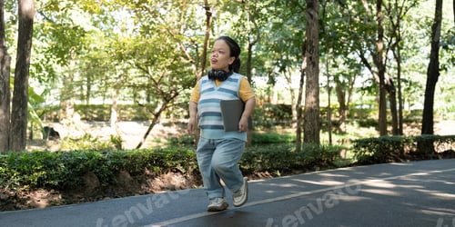Preview: Young Woman Smiling Individual with Dwarfism Strolling Outdoors