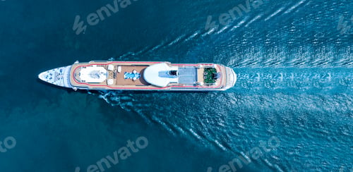 Preview: Aerial top view of beautiful white cruise ship luxury cruise at the sea beach concept tourism