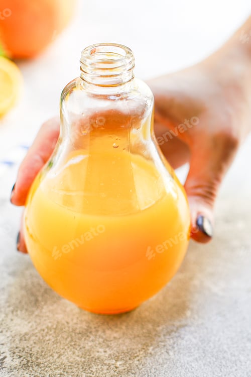 Preview: Orange Juice Drink Or Lemonade Citrus Mandarin Mint Transparent Beverage Glass Cup Takeaway Drink