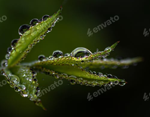 Preview: Macro shot of a green plant with dew