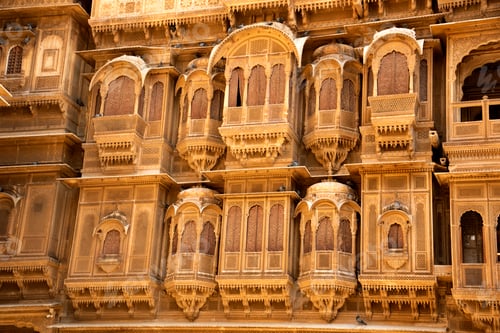 Preview: The beautiful historical building made of golden limestone in Jaisalmer, Rajasthan, India