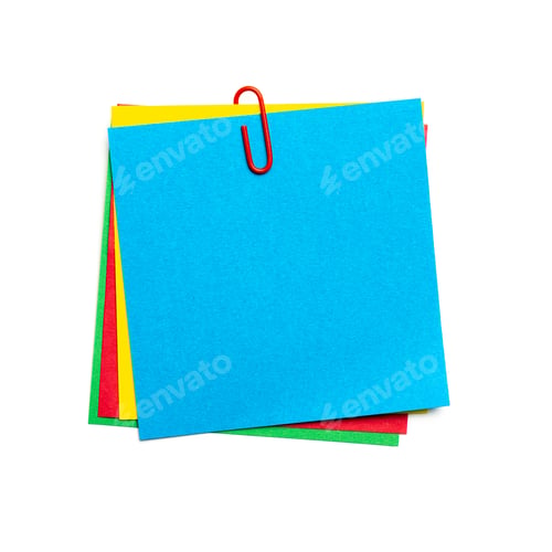 Preview: Blue stick note with paper clip isolated
