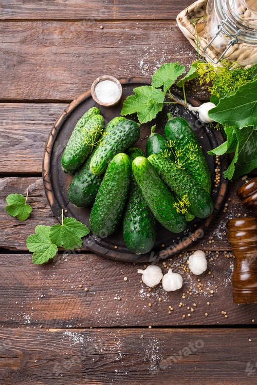 Preview: Fermenting cucumbers, cooking recipe salted or marinated pickles with garlic and dill