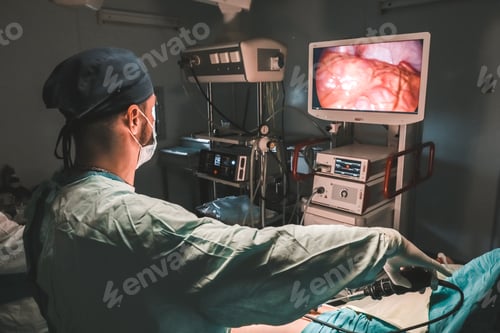 Preview: Medicine.Surgeon doctor makes laparoscopy operation.Modern medicine,close-up,operating room.Doctor