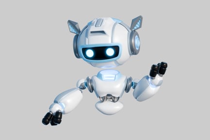 Visualização: Personagem fofa de robô com cabeça de orbe