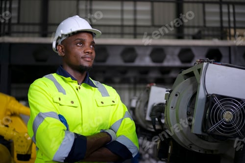 Preview: Engineer work at robotic arm factory.