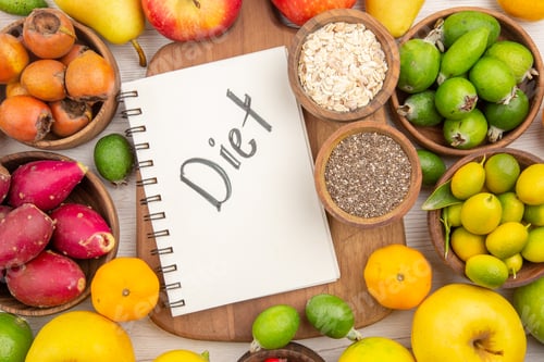 Preview: top view fresh fruits composition different fruits on the white background tree diet color berry
