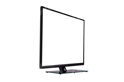 Preview: modern slim plasma TV on black glass stand isolated on a white b