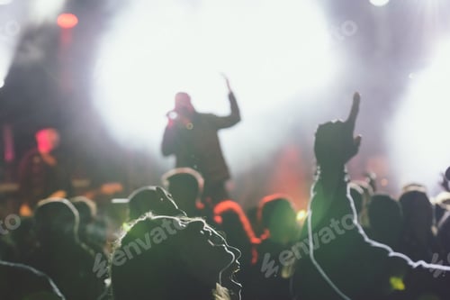 Preview: Dancing at a concert while the singer is performing surrounded with lights