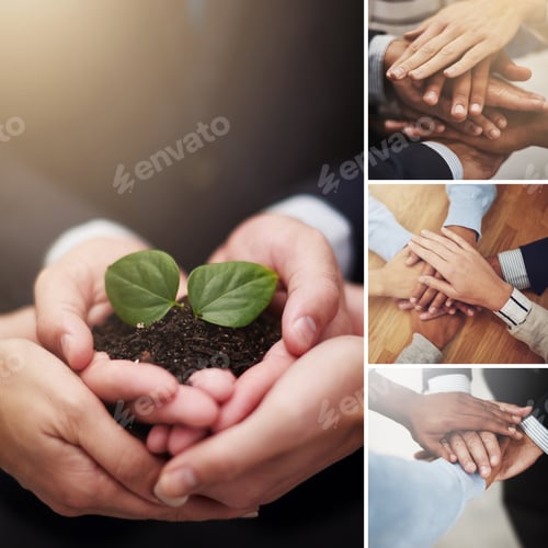 Preview: Huddled with hands. Composite image of a diverse group of peoples hands.