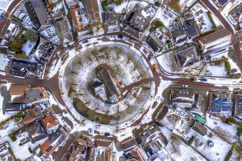 Preview: Aerial View over Village of Spijk in Winter