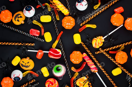Preview: Halloween background with cookies, pumpkin
