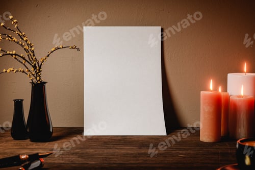 Preview: A4 sheet mock up for presentation and advertising on wooden table. 3D rendering