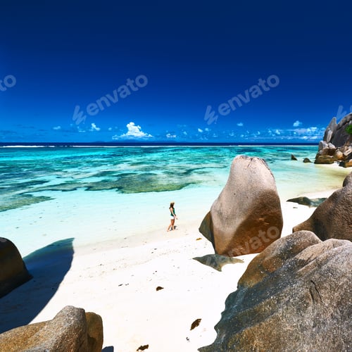Preview: Woman At Beautiful Beach At Seychelles