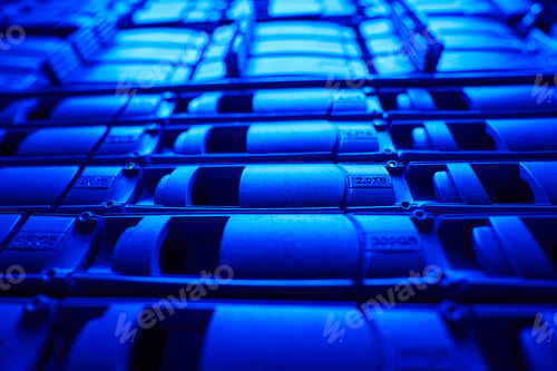 Preview: Picture of HDD disks on server racks in data center