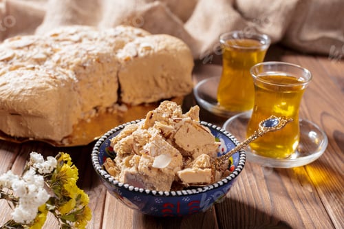 Preview: Tasty halva with tea on the table