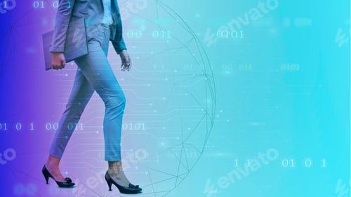 Preview: Businesswoman walking on a digital background