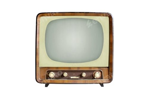 Preview: Vintage CRT TV set isolated on white background, retro analog television technology