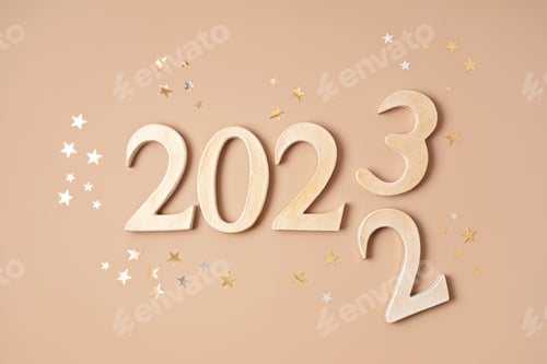 Visualização: Os números mudam de 2022 para 2023. Ideia de ano novo