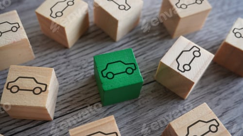 Preview: Wooden blocks with car icon.