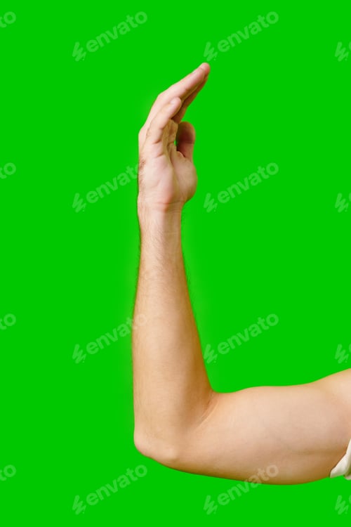 Preview: Hand Gesture Above Arm Against Bright Green Background