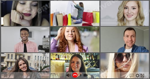 Preview: Multi Ethnic Group Of Young People Using Video Conferencing Technology For Video Call With Friends