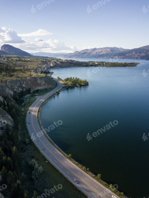 Preview: Aerial panoramic view of Okanagan Lake and Scenic Road