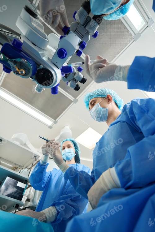 Preview: Surgery on eyes in hospital, view from the patient