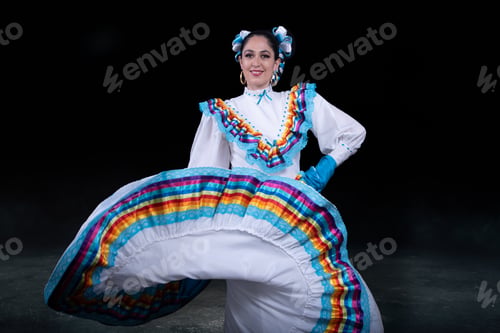 Preview: Latin woman dressed in a dress from Jalisco Mexico,