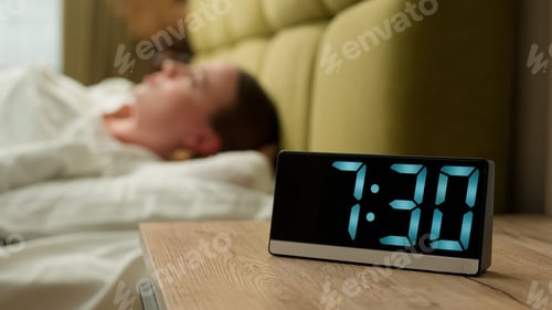 Preview: Annoyed irritated girl wake up in early morning bed home bedroom stressed dissatisfied insomnia