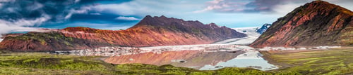 Preview: Panorama of beautiful glacier and lake at sunrise in Iceland