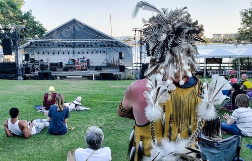Preview: Indian flute festival as entertainment for tourists on beach vacation to have fun.