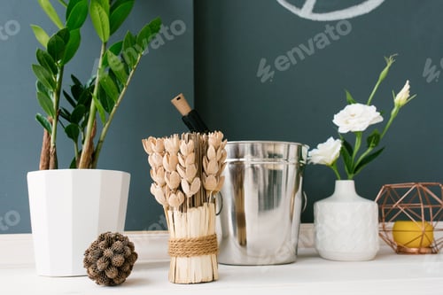 Preview: Interior Design of the Living Room in Modern House with Dry Flowers, Indoor Plant Zamiokulkas