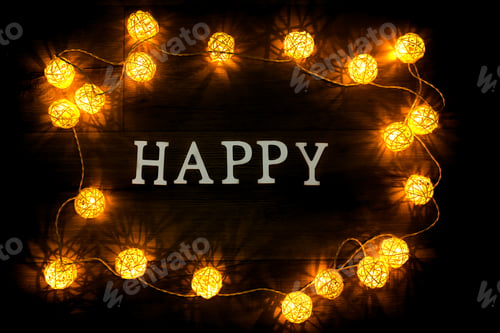 Preview: Happy - paper letters on background