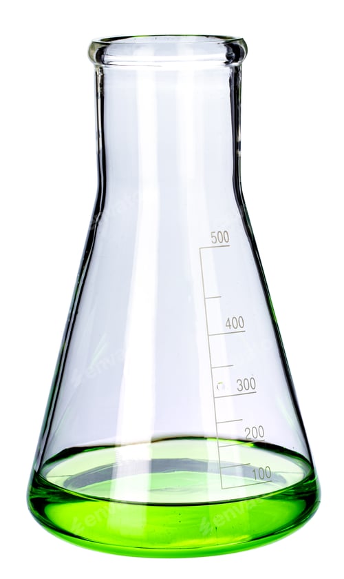 Preview: Glassware with liquids for laboratory analysis isolated on white