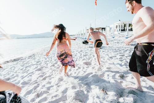 Preview: group of young multiethnic friends beach summer