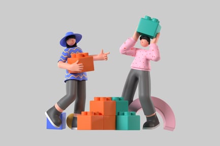Stylized Builder Characters with Blocks