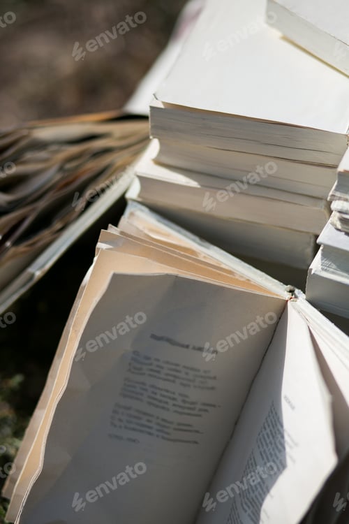 Preview: Vintage old books on blurred background, place for text